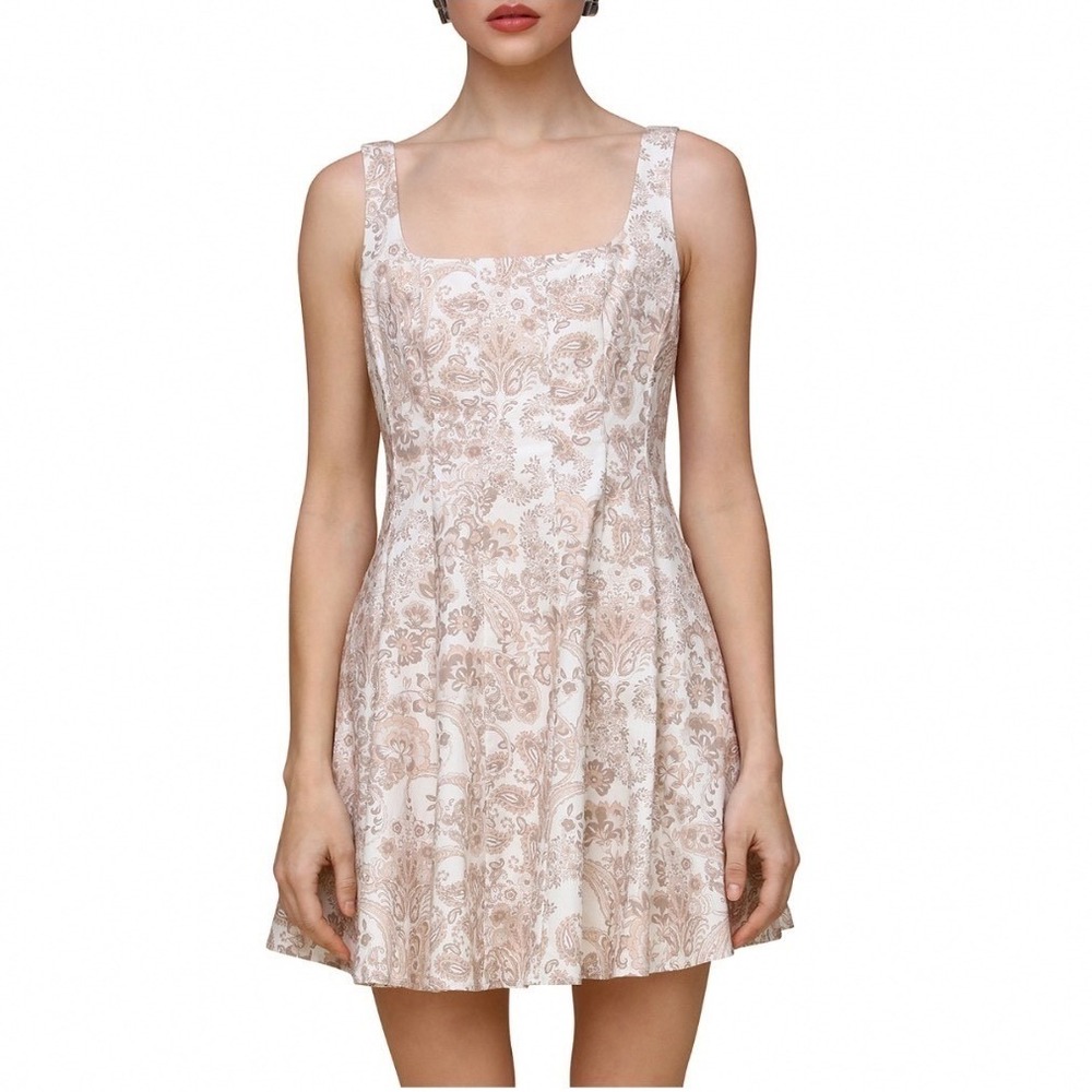 Bagatelle Panelled Daisy Swing Dress Bone Paisley Square Neck Fit Flare‎ XL